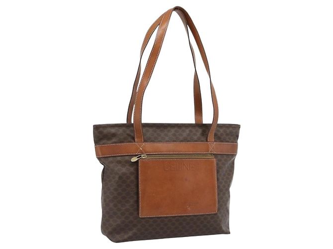 Céline Bolsa Tote CELINE Macadam Canvas em PVC e couro marrom com detalhes dourados Auth ka4675