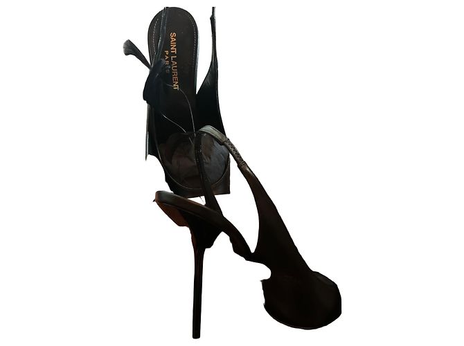 Saint Laurent Black Leather Slingback Pumps