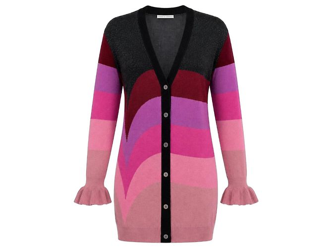 Autre Marque Marco de Vincenzo Colour Block Cardigan Runway SS18 Schwarz Pink Rot Lila