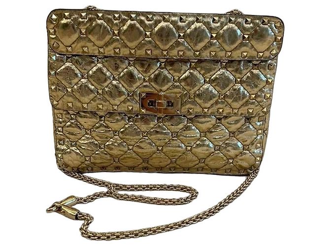 Valentino Garavani Rockstud Spike Borsa a Tracolla Pelle Oro D'oro