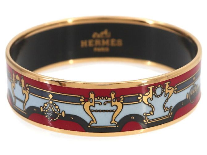 Hermès Hermes MM Email Armreif Rot Mehrfarben Golden 