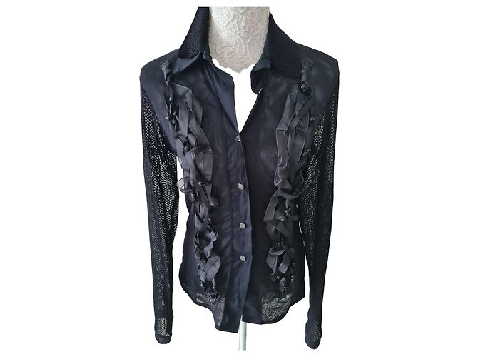 Autre Marque Camisa Save The Queen de renda e fitas preta Preto