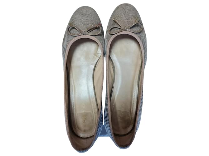 Autre Marque Heyraud Beige Python-Effect Leather Ballet Flats 