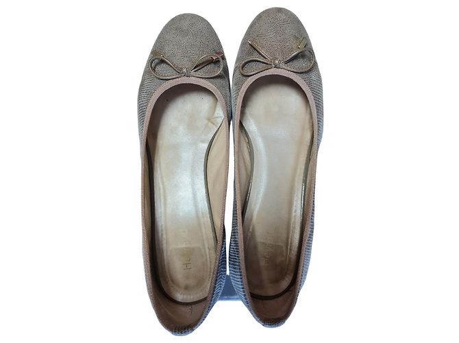 Autre Marque Heyraud Beige Python-Effekt Leder-Ballerinas