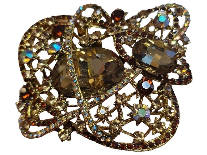 Spilla Farfalla Vintage con Strass Marrone Multicolore D'oro
