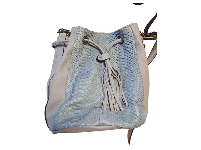 Abaco Sac seau en cuir de python gris et bleu