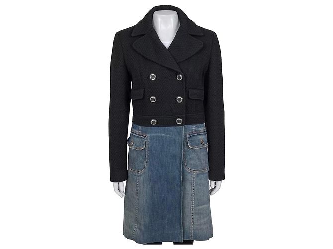 Dolce & Gabbana Mixed Material Double-Breasted Coat 44/L Pre-owned
