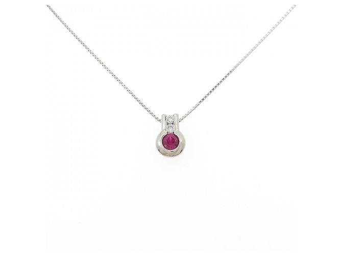 Autre Marque Platin-Rubin-Diamant-Halskette Rot