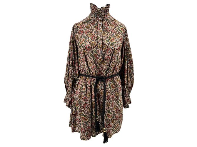 Antik Batik Multicolor printed belted dress Brown
