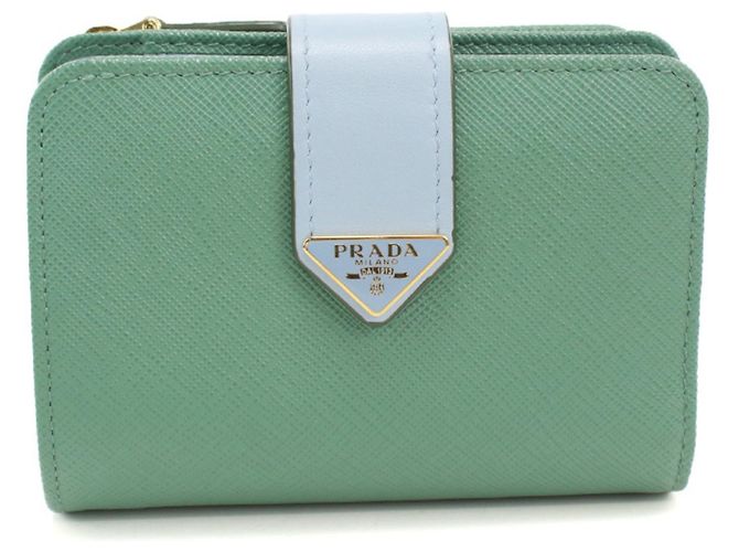 Saffiano Prada Green Leather Bi-Fold Wallet