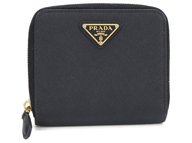 Cartera bi-fold Prada Saffiano de cuero negro