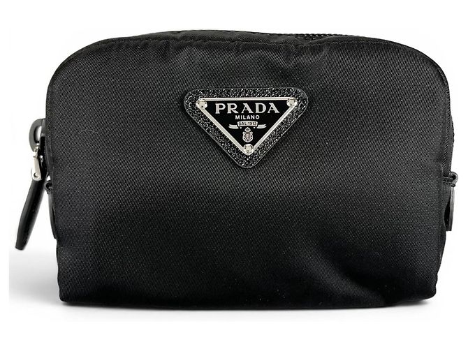 PRADA Re-Nylon Triangle Logo Cosmetic Pouch Black