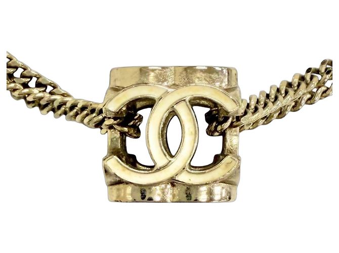Chanel A22K Gold CC Logo Cube Halskette Golden