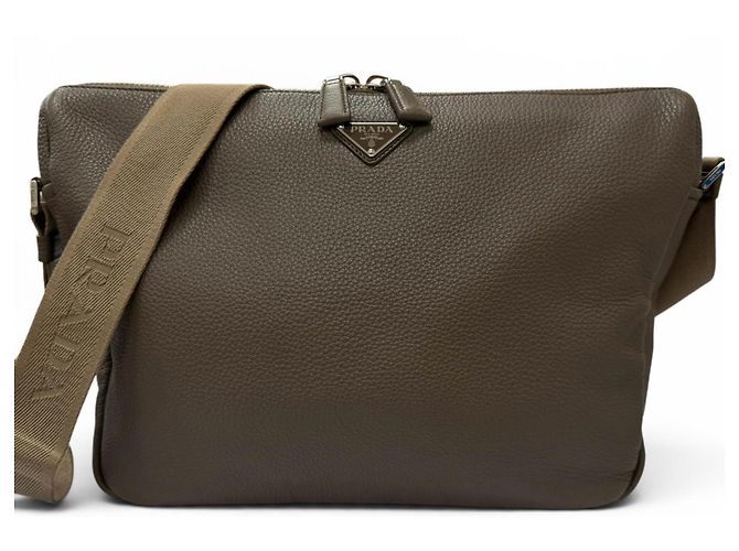 Prada Vitello Daino Leather Triangle Logo Shoulder Bag Grey