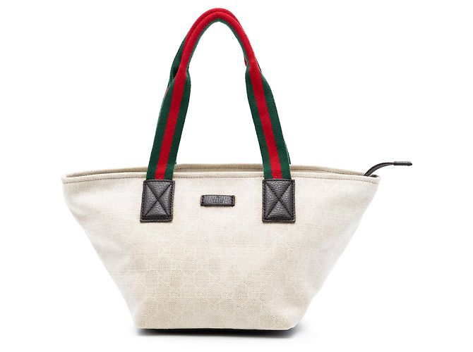 Gucci Brown GG Canvas Web Tote Braun Beige