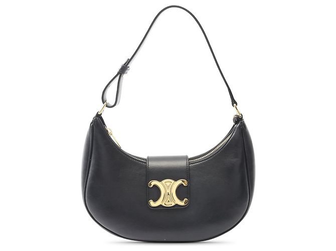 Céline Bolsa de ombro Celine Triomphe Ava em couro de bezerro preto, tamanho Medium