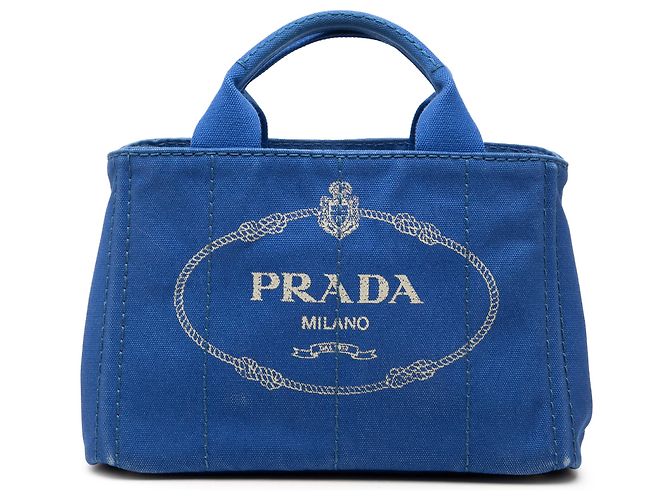 Bolsa Prada Blue Small Canvas Canapa Logo Azul