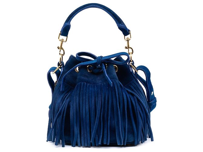 Borsa a secchiello Emmanuelle in scamosciato blu piccolo Saint Laurent