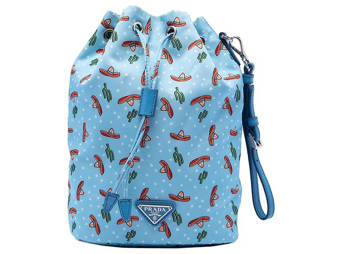 Saffiano Prada Blue Tessuto Sombrero and Cactus Drawstring Pouch Light blue