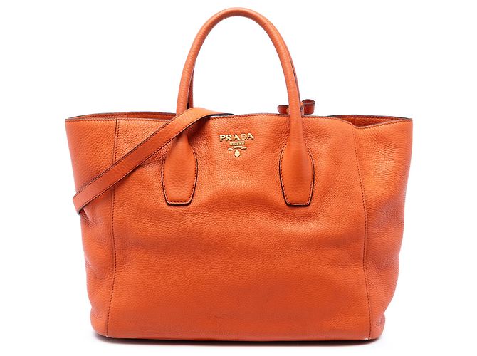 Tote Open Convertible em Vitello Daino laranja Prada