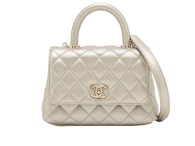 Coco Handle Bolsa Chanel Gold Mini Quilted Caviar Coco Top Handle Dourado