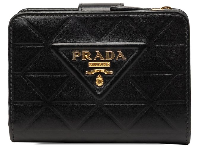 Prada Black Quilted Soft Calf Triangle Bifold Wallet