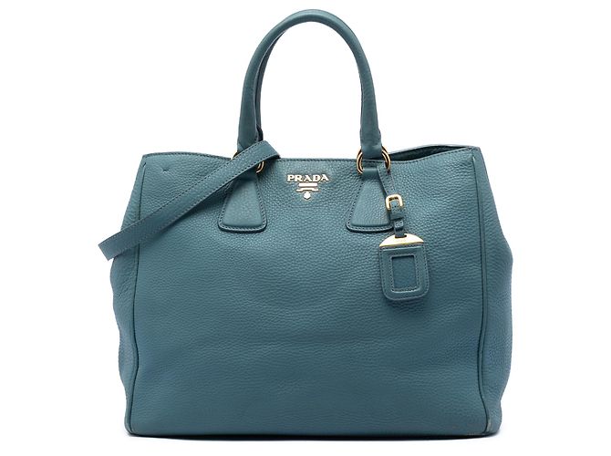 Tote convertible ouvert en Vitello Daino bleu Prada