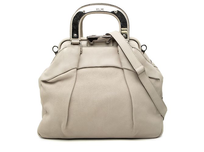 Céline Bolsa Doctor Soft Frame em couro de bezerro granulado cinza Celine Marrom