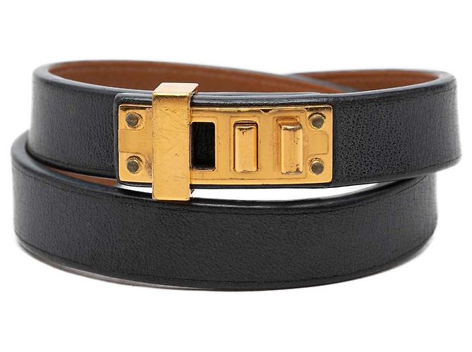 Pulseira Hermès Black Swift Mini Dog Double Tour Preto