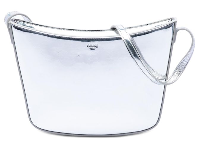 Céline Borsa a tracolla Celine Croque in pelle metallizzata argento Medium