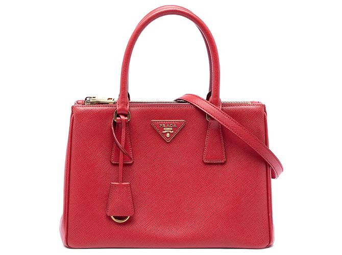 Sac à main Galleria en Saffiano rouge taille Medium à double fermeture éclair Prada