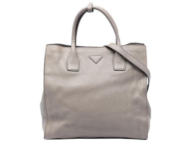 Bolsa Tote Aberta Conversível Prada Gray Vitello Daino Marrom