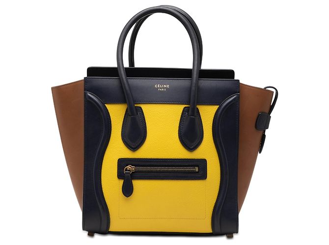 Luggage Céline Sac cabas Celine Yellow Micro Tricolor en cuir