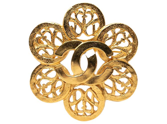 Chanel Gold CC Blümchen-Brosche vergoldet Golden