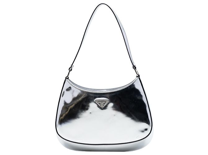Bolsa de ombro Cleo em couro Spazzolato prateado Prada Prata