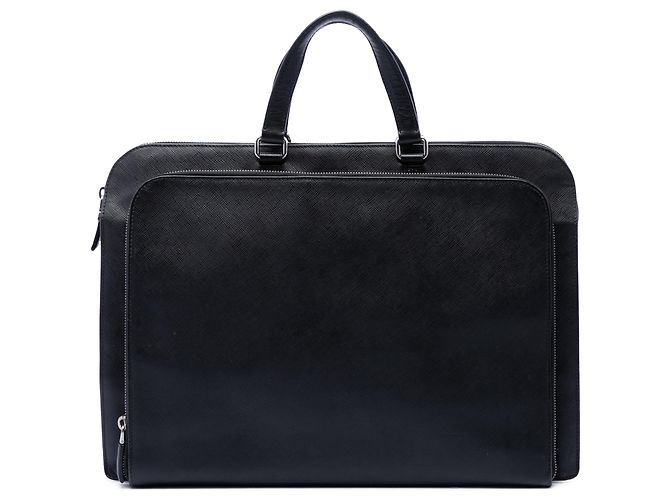 Maletín Prada Black Saffiano Cuir Travel con bolsillo frontal con cremallera Negro