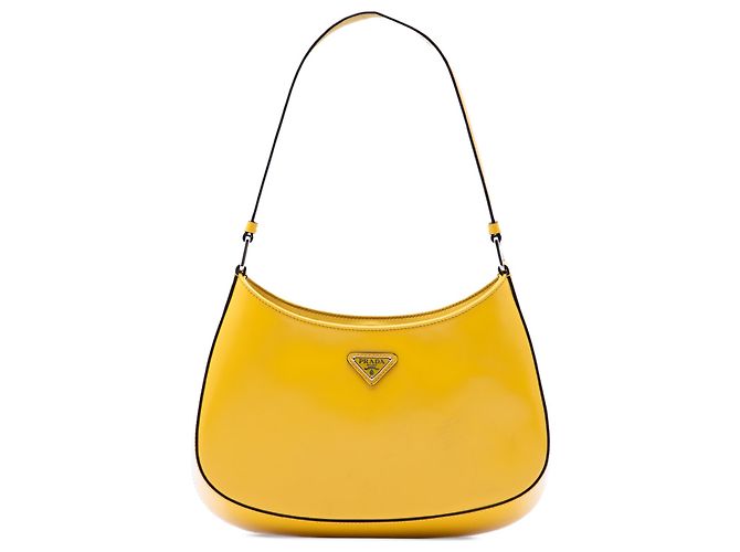Sac à épaule Cleo en cuir brossé jaune Prada