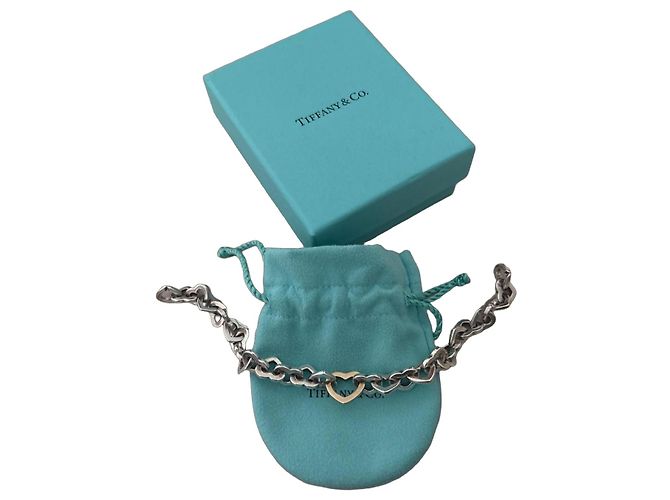 Tiffany & Co. Bracciale a Maglie Cuore in Argento e Oro Giallo D'oro Silver hardware