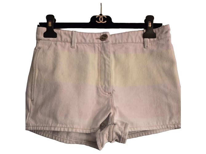 Chanel Short de denim de algodão azul claro degradê Branco