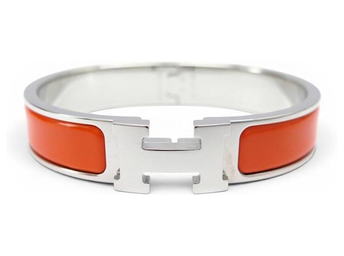 Hermès NEW HERMES CLIC H BRACELET SILVER EMAIL ORANGE H700001FP8APM 16CM BANGLE 