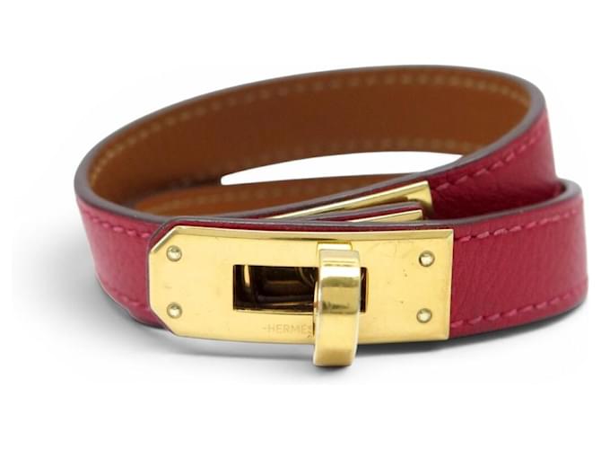 Hermès BRACELET HERMES KELLY DOUBLE TOUR EN CUIR SWIFT ROUGE H064642 S 16CM BANGLE 