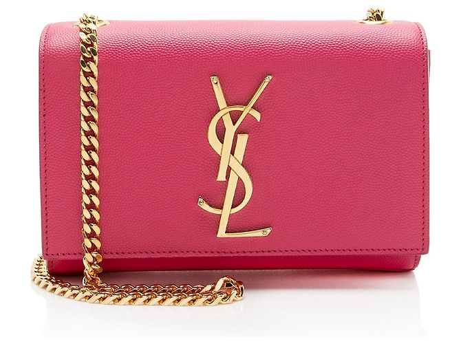 Bolsa de Ombro Saint Laurent Grain de Poudre Monogram Kate Small Rosa
