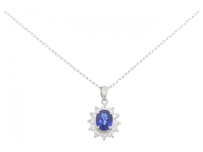 Autre Marque Saphir-Diamant-Halskette Pt900 Pt850 Silber