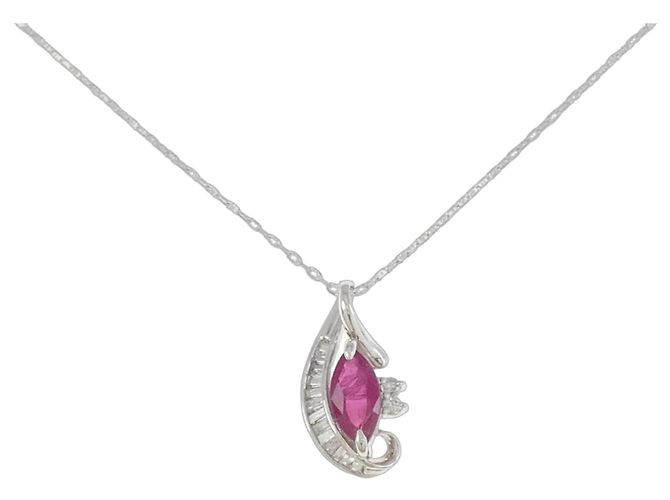 Autre Marque Collar de oro blanco Au750, rubí y diamante Roja