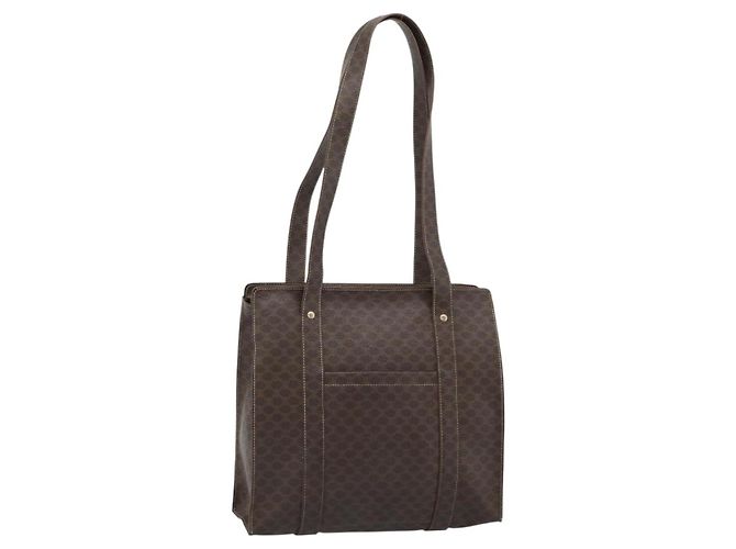 Céline Bolsa Tote CELINE Macadam em lona PVC e couro Marrom Ouro Auth BA13283 Dourado