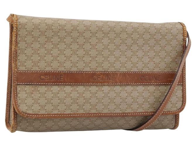 Céline CELINE Macadam Canvas Schultertasche PVC Beige Gold Auth BA13377 Golden