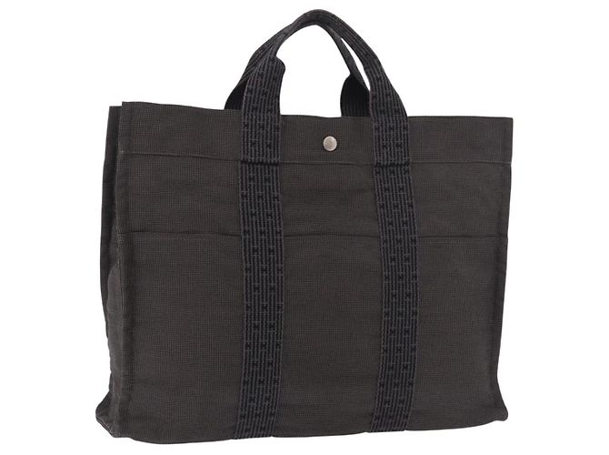 Hermès HERMES Her Line MM Handtasche Canvas Grau Silber Authentisch 184699 Braun