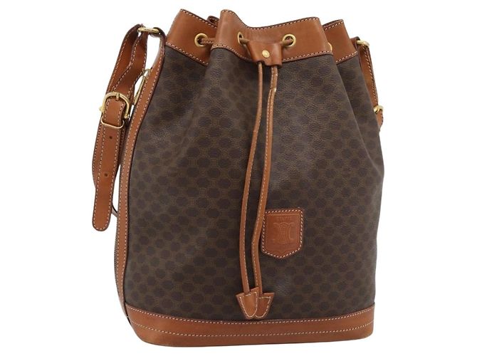 Céline Borsa a Spalla CELINE Macadam Canvas PVC Pelle Marrone Oro Auth 185071 D'oro