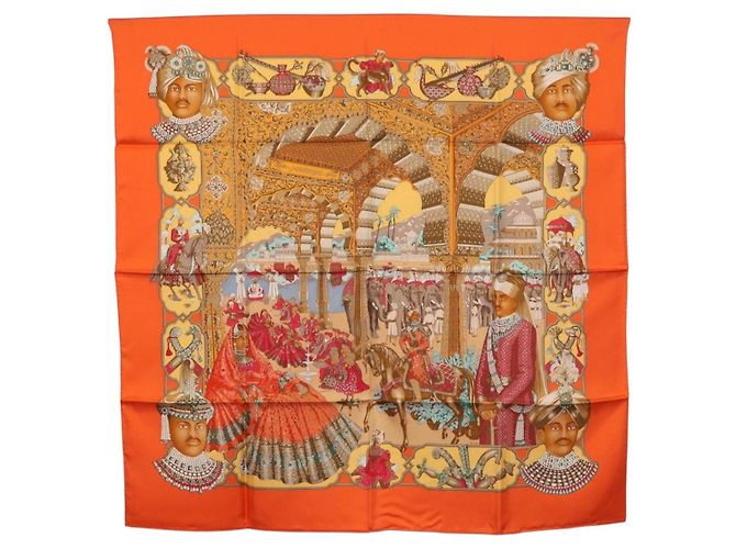 Hermès Foulard HERMES Carre 90 ""MAHARAJAS"" Seta Arancione Autentico am11861M