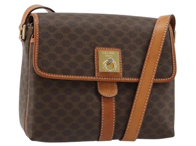 Céline Borsa a Spalla CELINE Macadam Canvas PVC Pelle Marrone Oro Auth 184552A D'oro